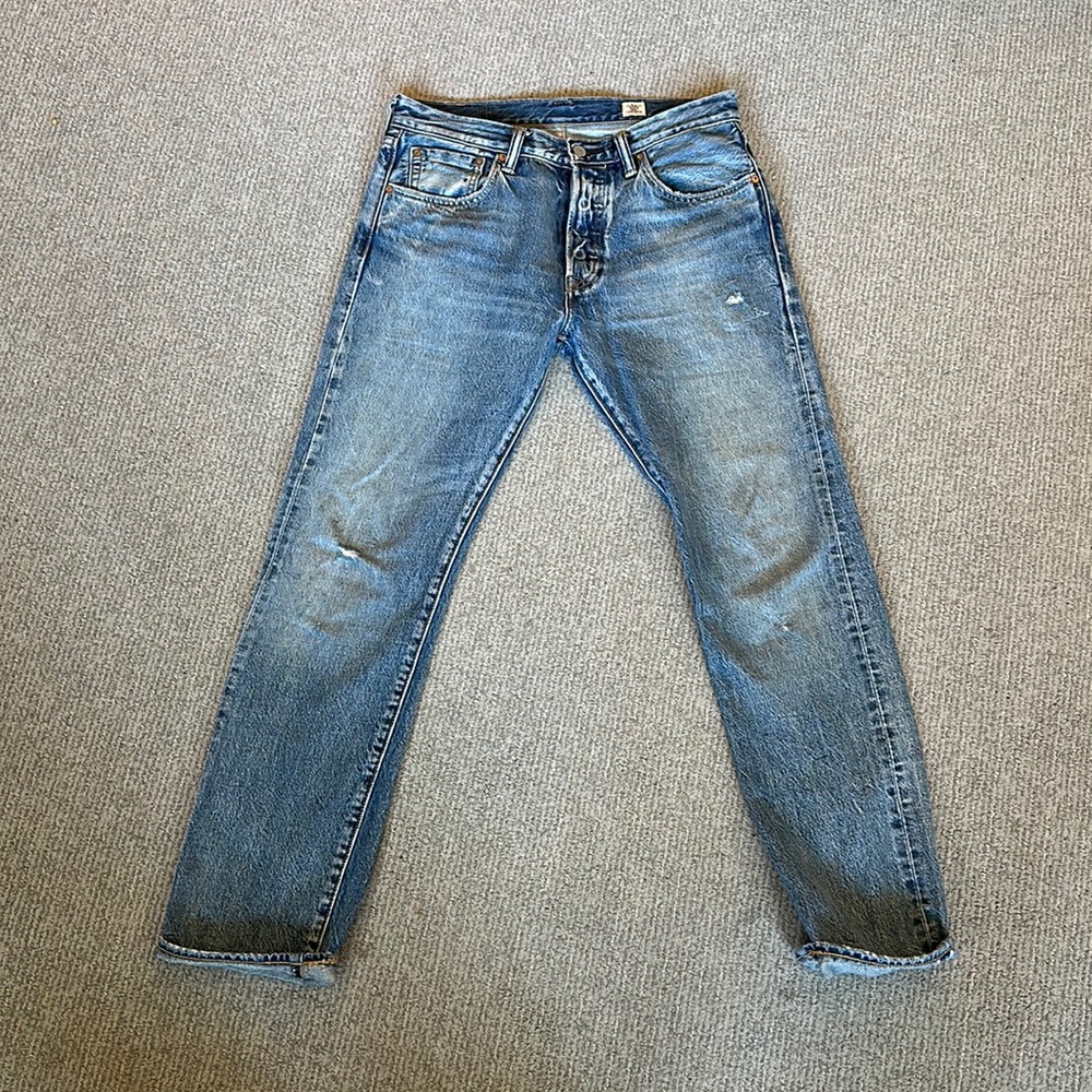 Levi’s 501 Selvedge Distressed Jeans, White Oak Denim